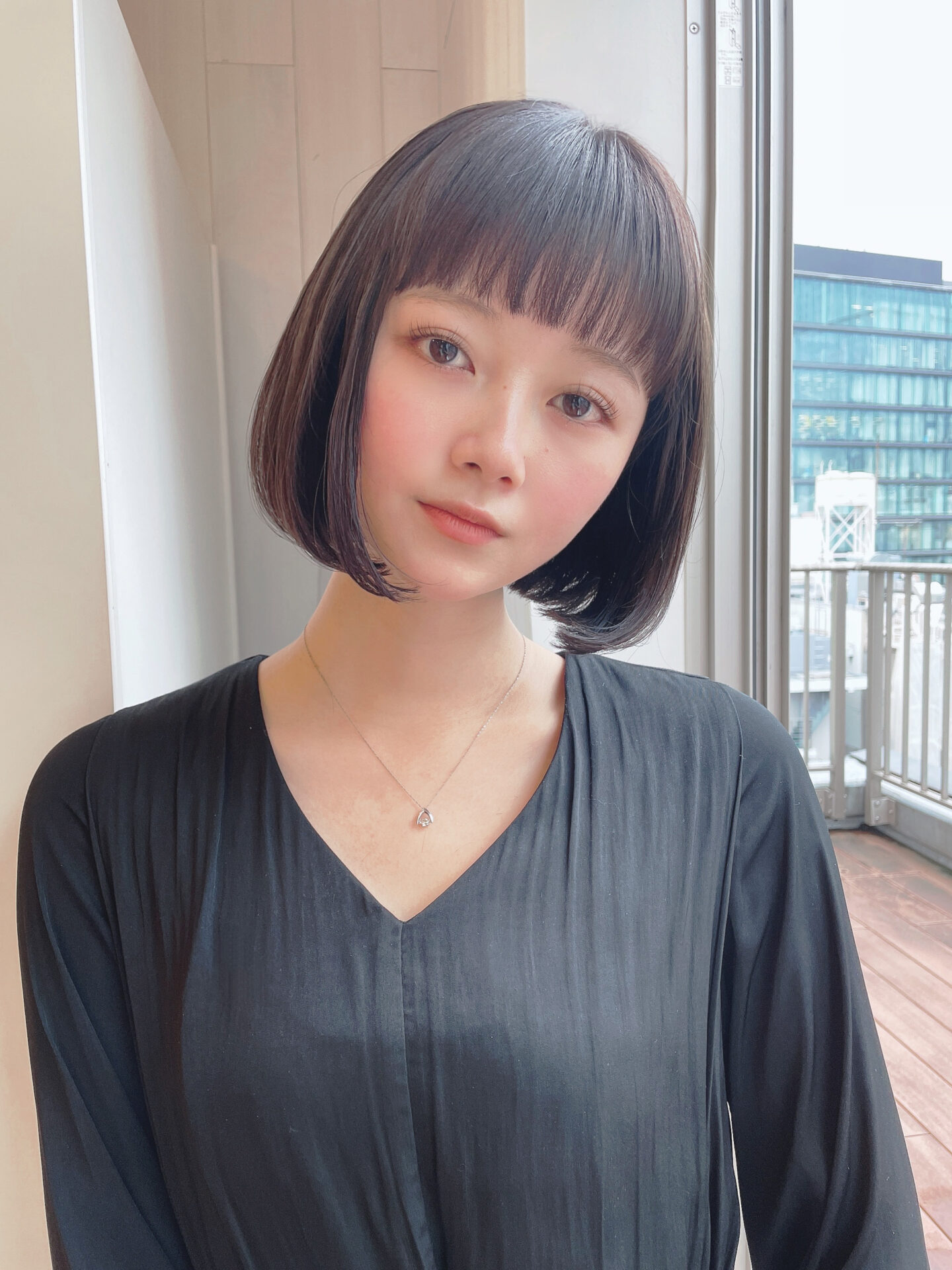 オシャレ黒髪ボブ！重たさを感じさせないブルーブラックで♪^ ^